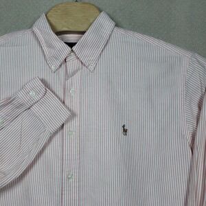 Ralph Lauren Classic Fit Oxford Shirt Men XL Striped Button Down Flesh Pony Logo